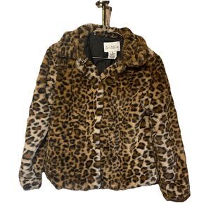 *NWT* Liv & Lottie Faux Fur Leopard Print Coat Lined Side Pockets Girls Size 10